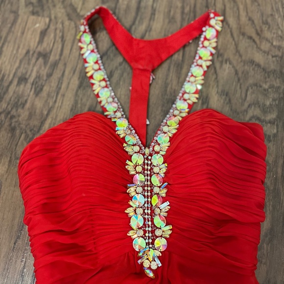 Princess Collection Red Evening Gown with Bedazzled Neckline Size 4 - Picture 6 of 8